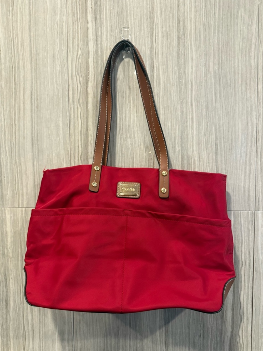 Calvin Klein Red Tote with Brown Handles